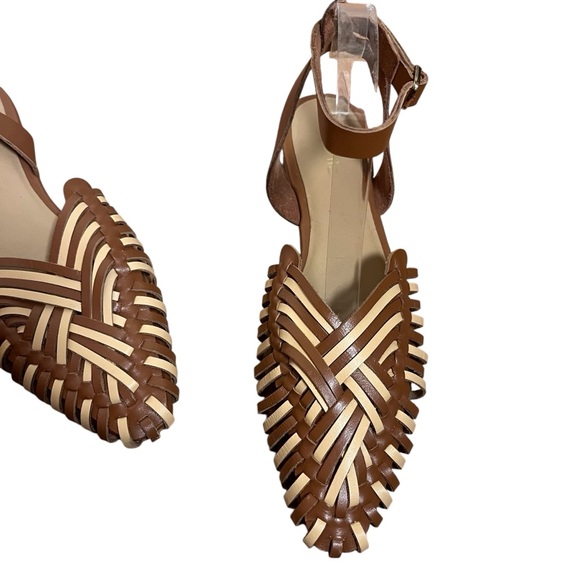 Pilcro Anthropologie Woven Leather Ankle Strap Sandals – Neutral Motif Sz 8 - Picture 3 of 9